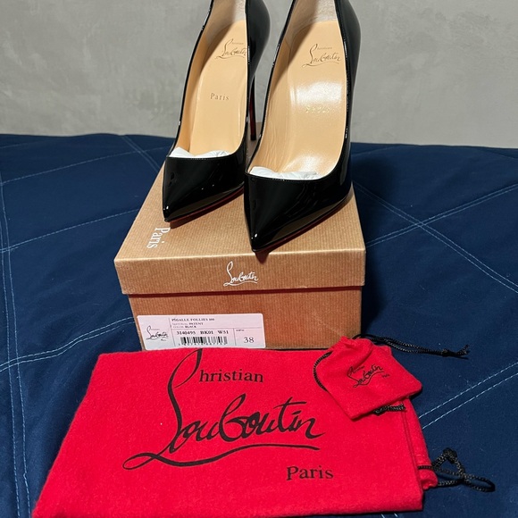 Christian Louboutin Black Patent Leather Pigalle Follies 100 Pumps